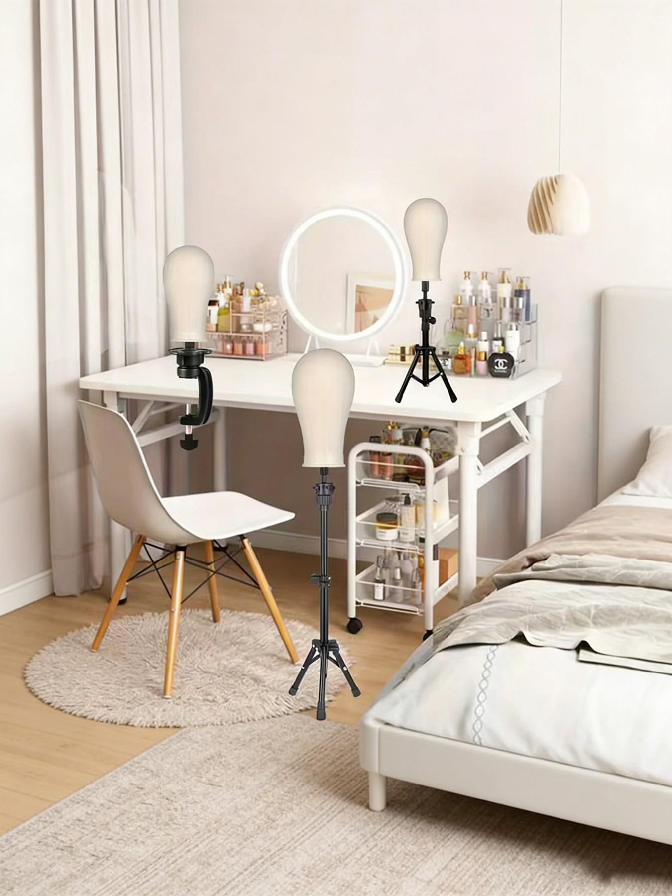 Professional Wigs Modeling Head Set, Adjustable Tripod Stand, Canvas Block Head, Hairpin, Comb, Wig Cap, Adult Size, Beauty Practice