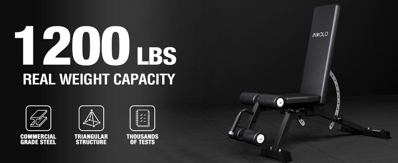 MIKOLO Adjustable Weight Bench, Workout Bench Press Set, Removable Leg Support for Flat Incline Decline Sit Up Bench, Vertical Storage Space-Saving Multi-Functional Home Gym EquipmentMIKOLO
