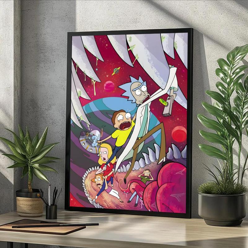 Vintage Cartoon Anime R-Rick And M-Morty Painting Calligraphy Fashion Canvas Wall Art Poster, Modern Aesthetic Waterproof Print, Fade-Resistant & Scratch-Proof Texture, Trendy Home Decor for Living Room Bedroom Office, Multiple Sizes