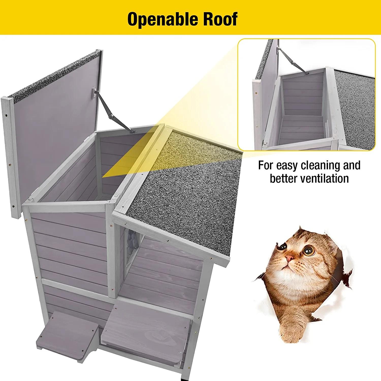 Aivituvin Outdoor Cat House, Indoor Wooden Cat House (Inner space 10.9 ft²)-AIR33