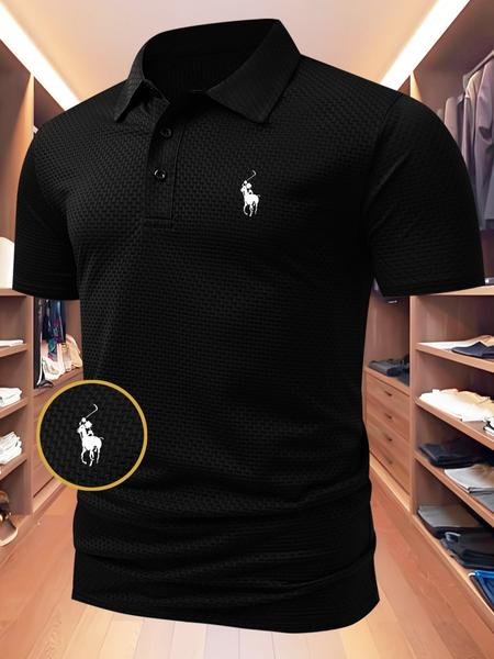 Men's Summer Polo Shirt, Casual Golf Polo, Casual Fitted Design, New Jacquard Fabric, Short Sleeve Collar, Available in Multiple Colors