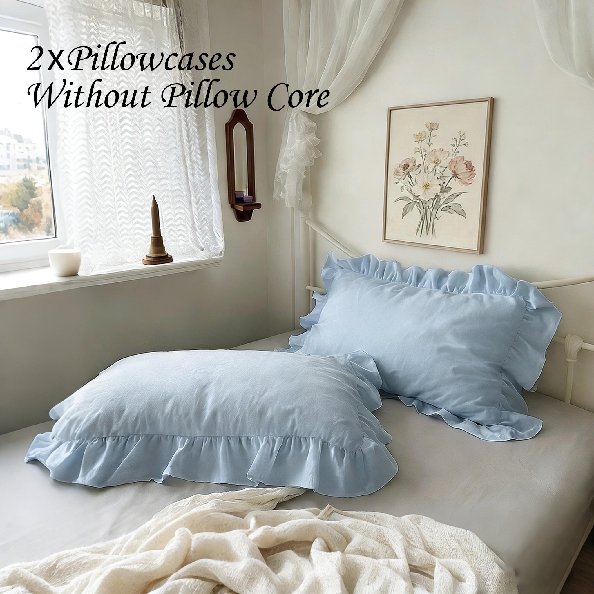 2pc Vintage Ruffle Flower Pillowcases, Pure Color Style, No Filling, Suitable for Bedroom Decor, Sofa Cushion, Bed Pillowcases Decoration