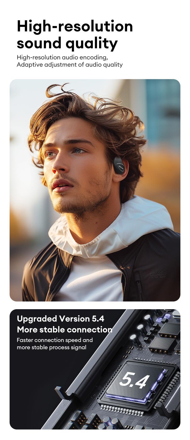 T02  earbuds wireless headphones bluetooth earbuds audifonos bluetooth Wireless Bluetooth Earphones,Spatial Surround Sound Headset Light-Weigh Ergonomic Design Open Ear Headphones, Long Battery Life, Compatible with Various System