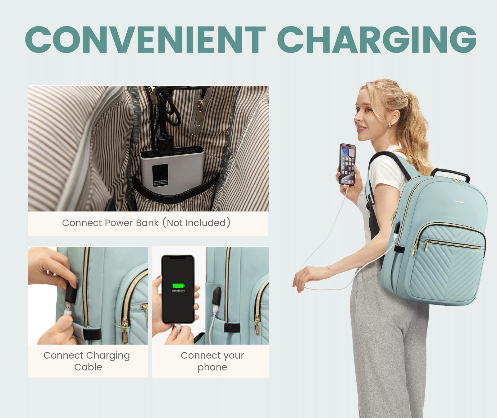 LOVEVOOK Backpack with USB Port,Quilted Casual Work Bags for Women with Laptop Compartment, Daypack College Business Teacher Computer Bag Travel Bags Laptop bag Carry on Backpack