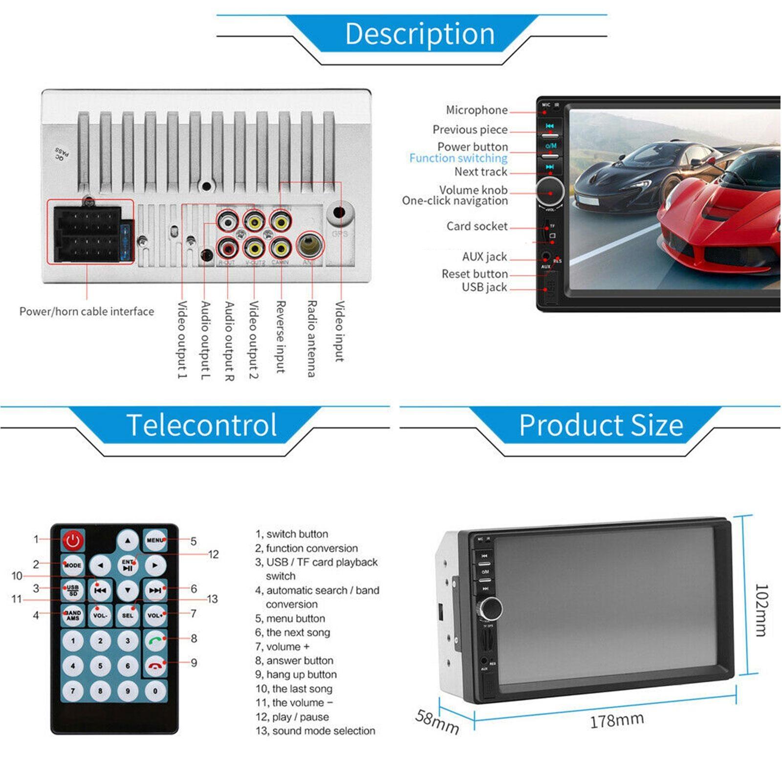 Bileeko Car Radio Digital 2 din Stereo 7inch HD Screen Autoradio Multimedia Player MP5 Bluetooth USB TF FM Camera