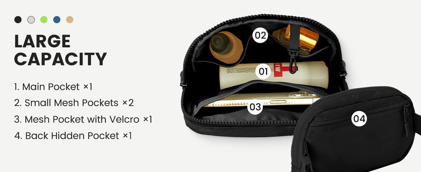 MEXS Everywhere Belt Bag 1.3L, Waterproof Fanny Packs for Women Men - Fashion Waist Packs with Adjustable Belts - Lightweight Hip Bum Crossbody Bags for Running/Outdoor/Dog Walking/Hiking