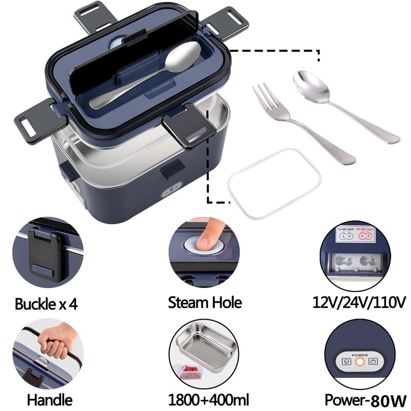 Black Friday Electric Lunch Box,Portable Food Warmer for Cars,Trucks,Home Work Adult Food Warmer,Leak Proof,80W Fast Heating,110V/12V/24V