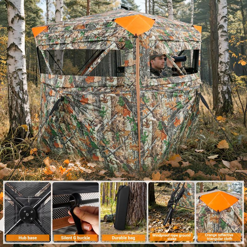 Bearbro Portable 270° /360° See Through Hunting Blind Pop-Up Ground Blind with Tie-downs & Carrying Bag for Deer, Duck and Turkey Hunting,New upgraded version, featuring 4 reflective triangular fabrics,TikTokshopBlackFriday