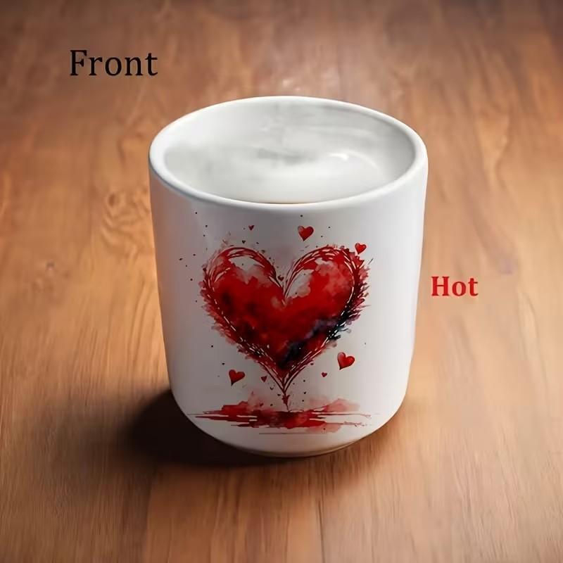 1pc 11oz 325ml Magic Color-Changing Mug - Ceramic Coffee Mug - Thermosensitive Ceramic Cup Changes Color When Hot Drinks Are Added (-Activated), White with Red Hearts Design, Hand Wash Only, Reusable Gift for, Tea, Cocoa