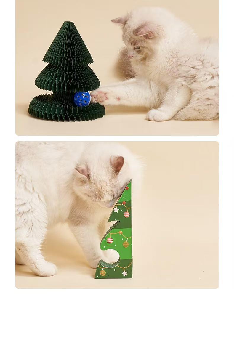 Christmas Standing Wall-mounted Wear-resistant Non-abrasive Foldable Cat Toy for Self-entertainment and Relaxation Christmas Tree Accordian Cat Scratch Board