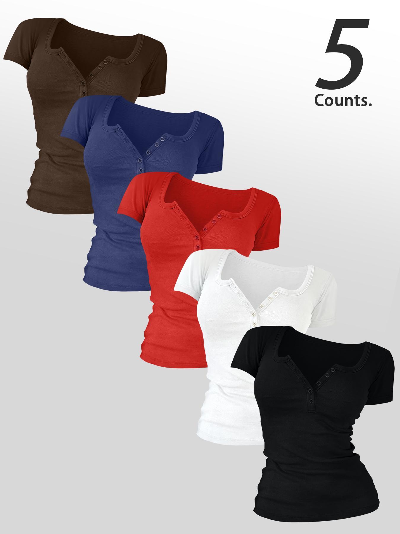 Women's Solid Color Button Decor Tee, Casual Short Sleeve Round Neck Basic T-shirt for Summer, Ladies Clothes for Daily Wear, Top