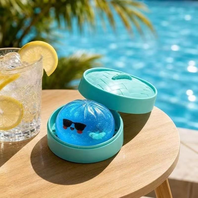 4-Pack Blue Shark Baozi Squishy Toy, Cute Decompression Squishy Stress Relief Squeezing Toy with Sunglasses, Mini Steamer Storage Box, Adult & Kids Desk Gift