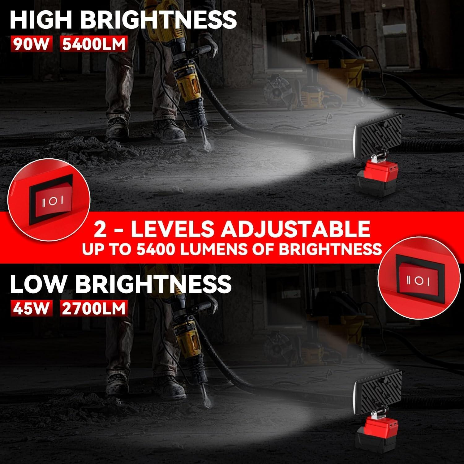 Milwaukee 18v Cordless LED Work Light, 90w 5400lm Wide Beam Floodlight, Dual USB Charging Ports, Ideal for Emergency Garage Workshop Use