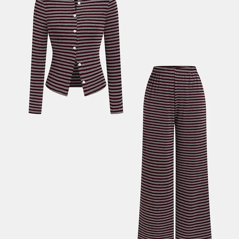 2-Piece Retro Striped Long Sleeve Womenswear Cozy Loungewear Sets Homewear Lady Nightwear Pyjamas Set Pajama Set Pjs Casual Comfy Pyjama - Relaxed Casual Style Soft Skin-Friendly | Loose & Unrestrictive For Women’s Home Relaxation / Quick Errands