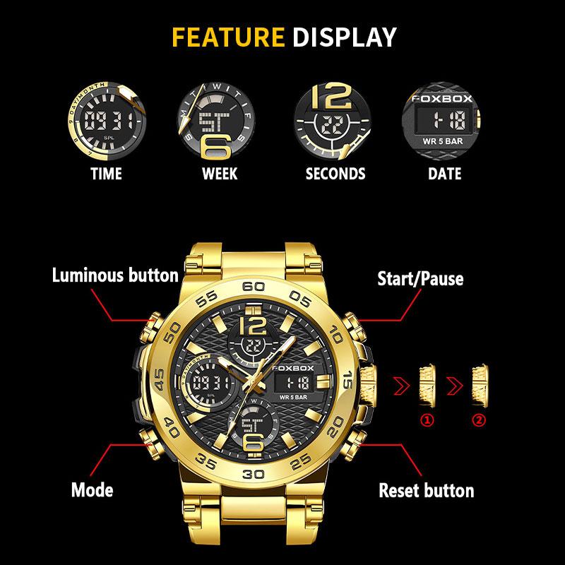 FoxBox Large Disc Silicone Strap Electronic Time Scale Design Luminous Pointer Round Fashion Luxury Waterproof Wear Quartz watch gift Springtok reloj