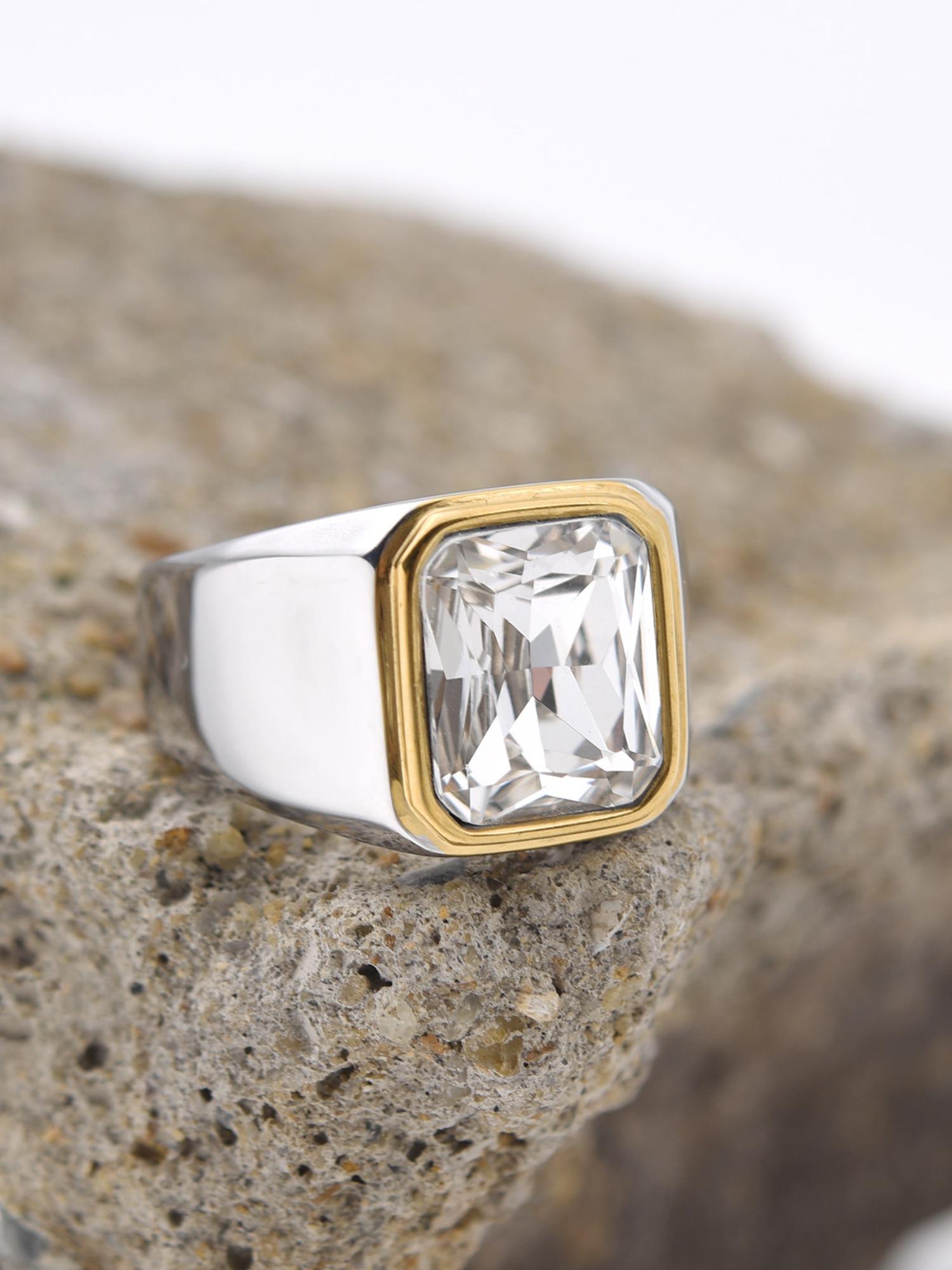 Luxury Male Ring Multi-Color Gemstone 316L Steel High Quality 18k Gold Plated Business Wedding Statement Ring Two-Tone Design