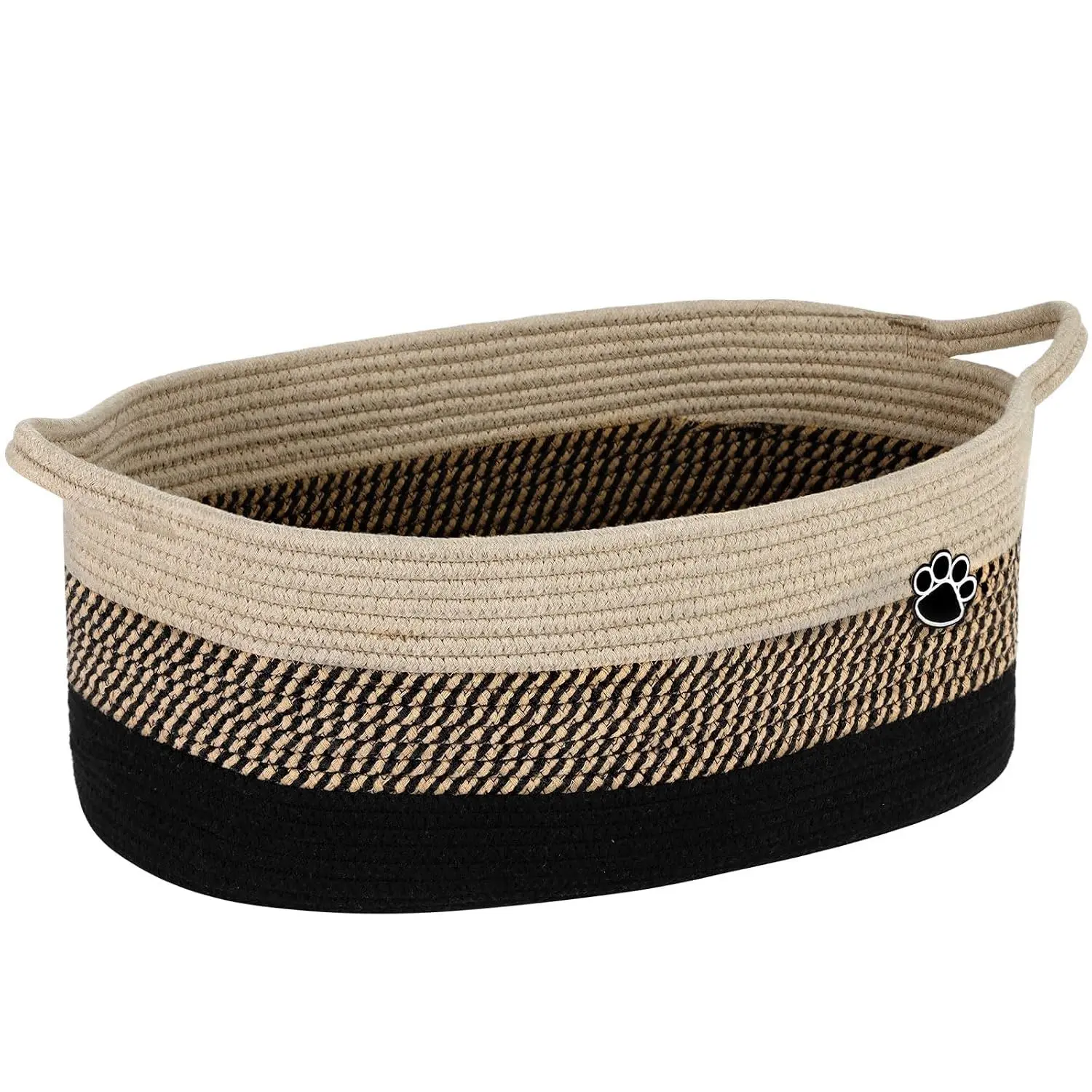 Dog Toy Basket, 30L Toy Box and Bin for Dog Cat Storage, 19.7" X 11" X 7.9" Large Woven Rope Basket for Blanket Storage, Living Room, Bedroom, Black & Brown