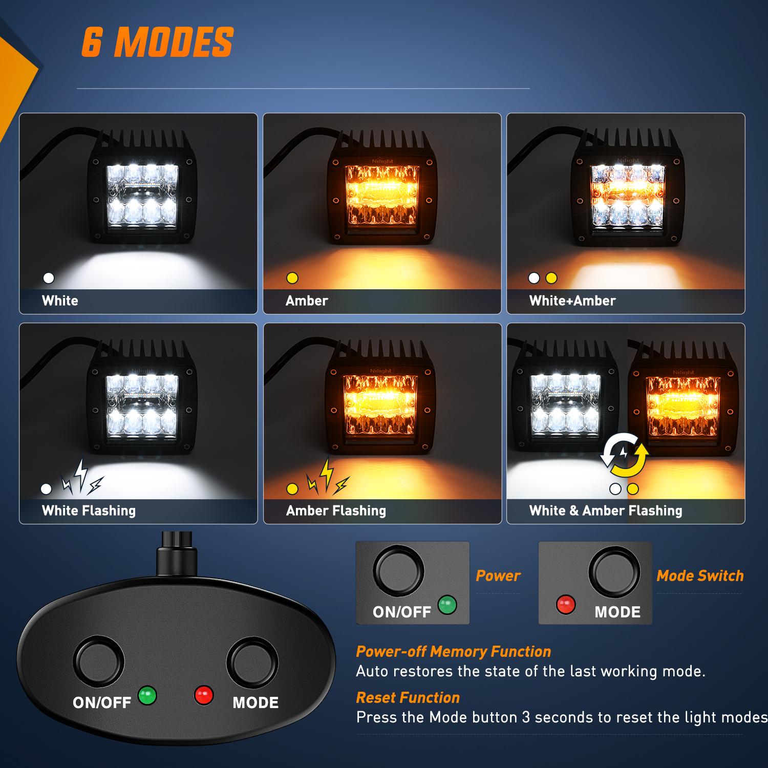 Nilight 2PCS 42W LED Pods Light 3Inch Cubes Amber White Strobe 6 Modes Memory Function Off-Road Truck Car ATV SUV Cabin Boat with 16AWG Wiring Harness Kit-2 Leads dealsforyoudays Nilight 2PCS 42W LED Pods Light 3Inch Cubes Amber White Strobe 6 Modes Memory Function Off-Road Truck Car ATV SUV Cabin Boat with 16AWG Wiring Harness Kit-2 Leads dealsforyoudays