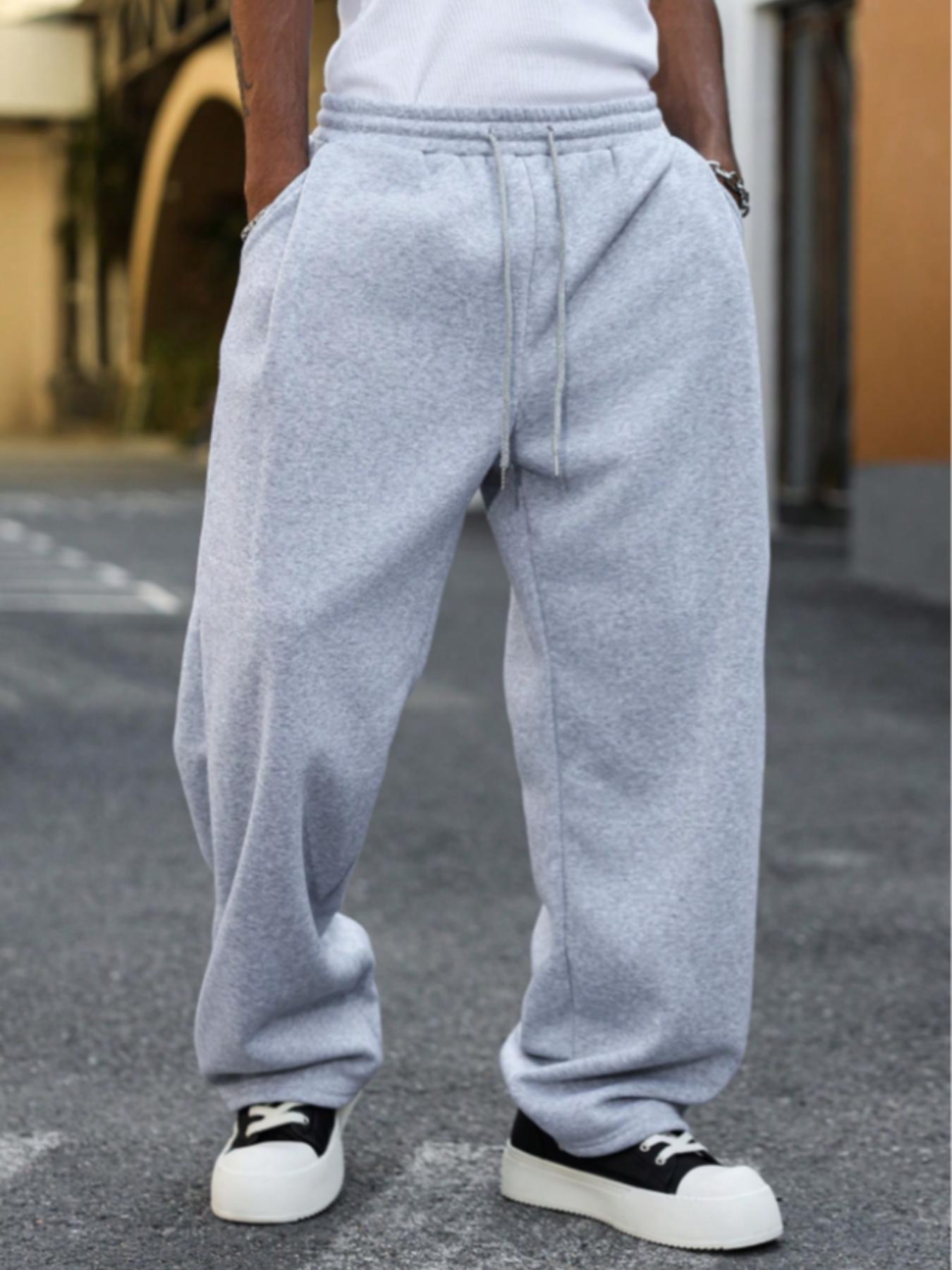Men's Loose Fit Wide Sweatpants with Drawstring Elastic Waist, Casual Baggy Joggers for Fall & Winter, Comfortable Daily Wear
