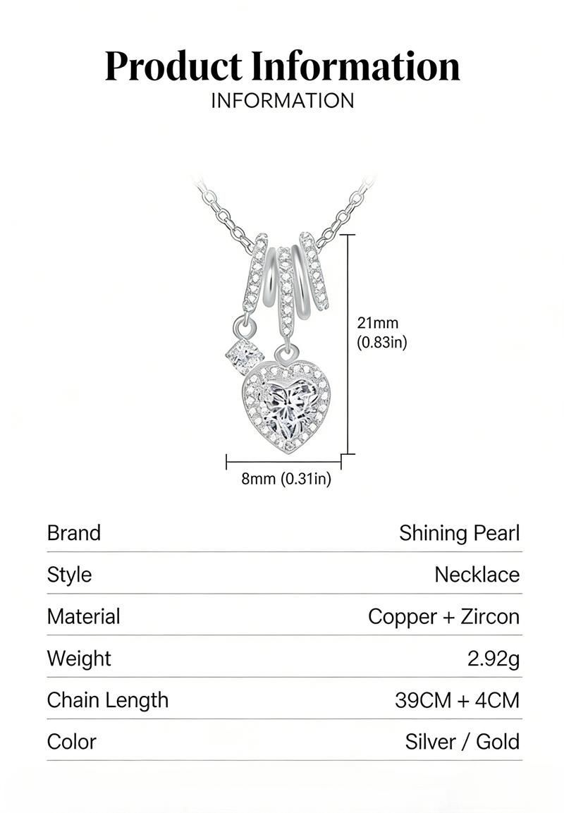 Unique design exquisite heart-shaped zircon necklace, summer fashion temperament collarbone chain, versatile cross-border pendant accessory