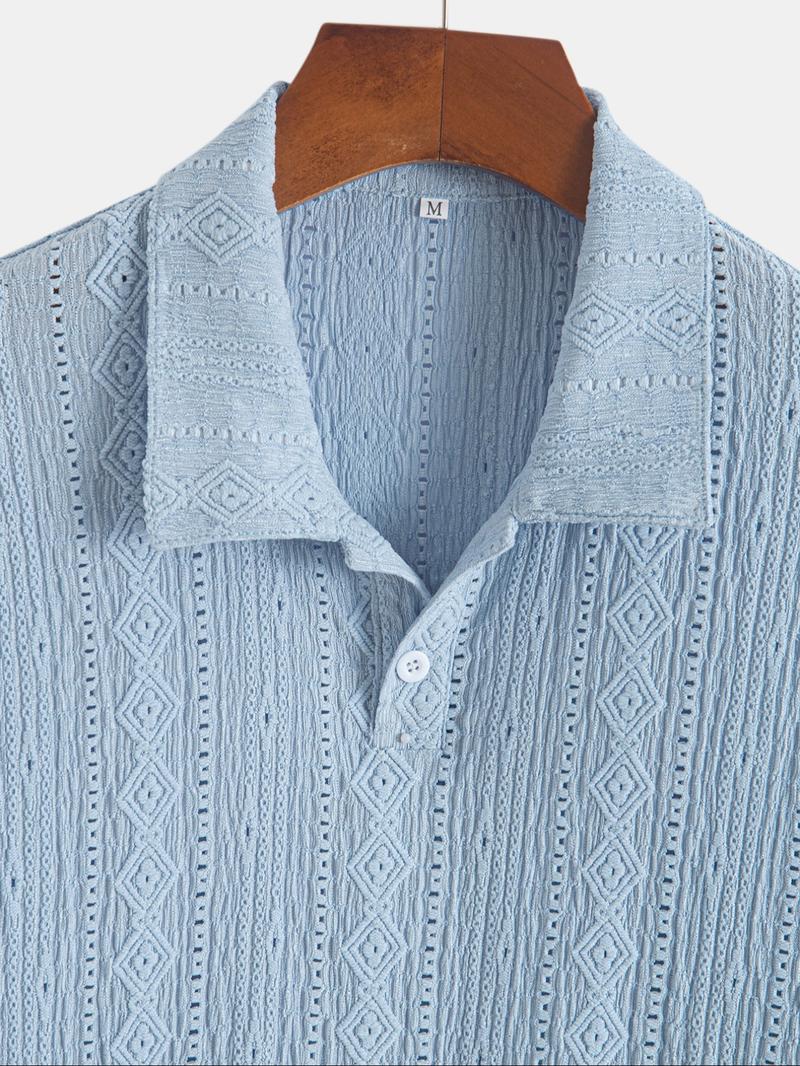 Men's Jacquard Polo Shirt, Regular Fit Casual Short Sleeve Top for Summer, Men's Clothes for Daily Wear