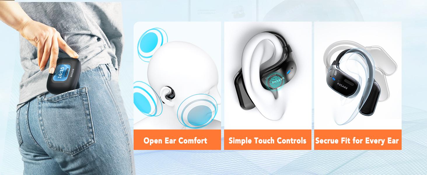 ERAZER XF23 AI translation earphones OWS earbuds, UVC ultraviolet disinfection, touch screen earphones, wireless Bluetooth earphones, HIFI stereo earphones for gaming, travel and sports, built-in microphone