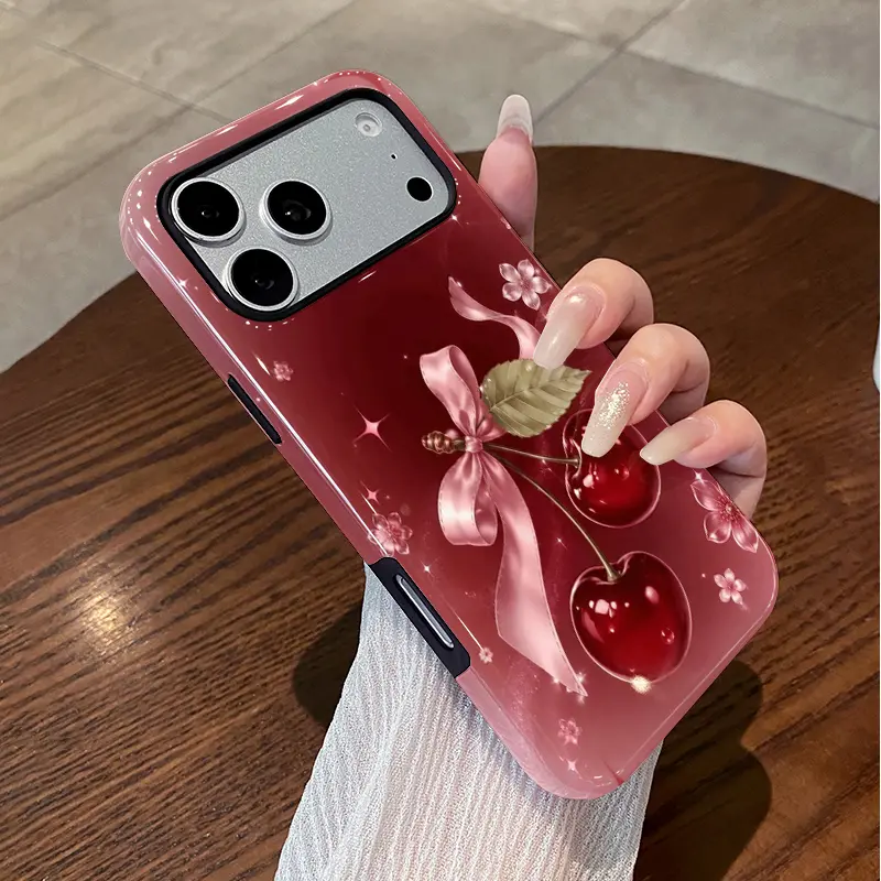 Cherry Blush 2-in-1 Glossy TPU Phone Case for iPhone 18 to 11 Pro Max ...