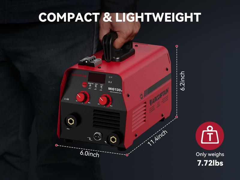 ARCCAPTAIN 135Amp 110V Flux Core MIG Welder, MIG130 Fit Gasless MIG/Lift TIG/Stick 3-in-1 Welding Machine, Digital Display DC IGBT Synergic Control Portable welder machine 110V