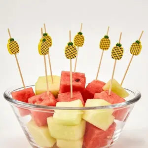 100Pcs Pineapple Top Bamboo Skewers, 12cm Disposable Fruit Picks, Non-Toxic Food Grade Bamboo Sticks for BBQ, Sushi, Tropical Hawaiian Party, Holiday & Kitchen Use