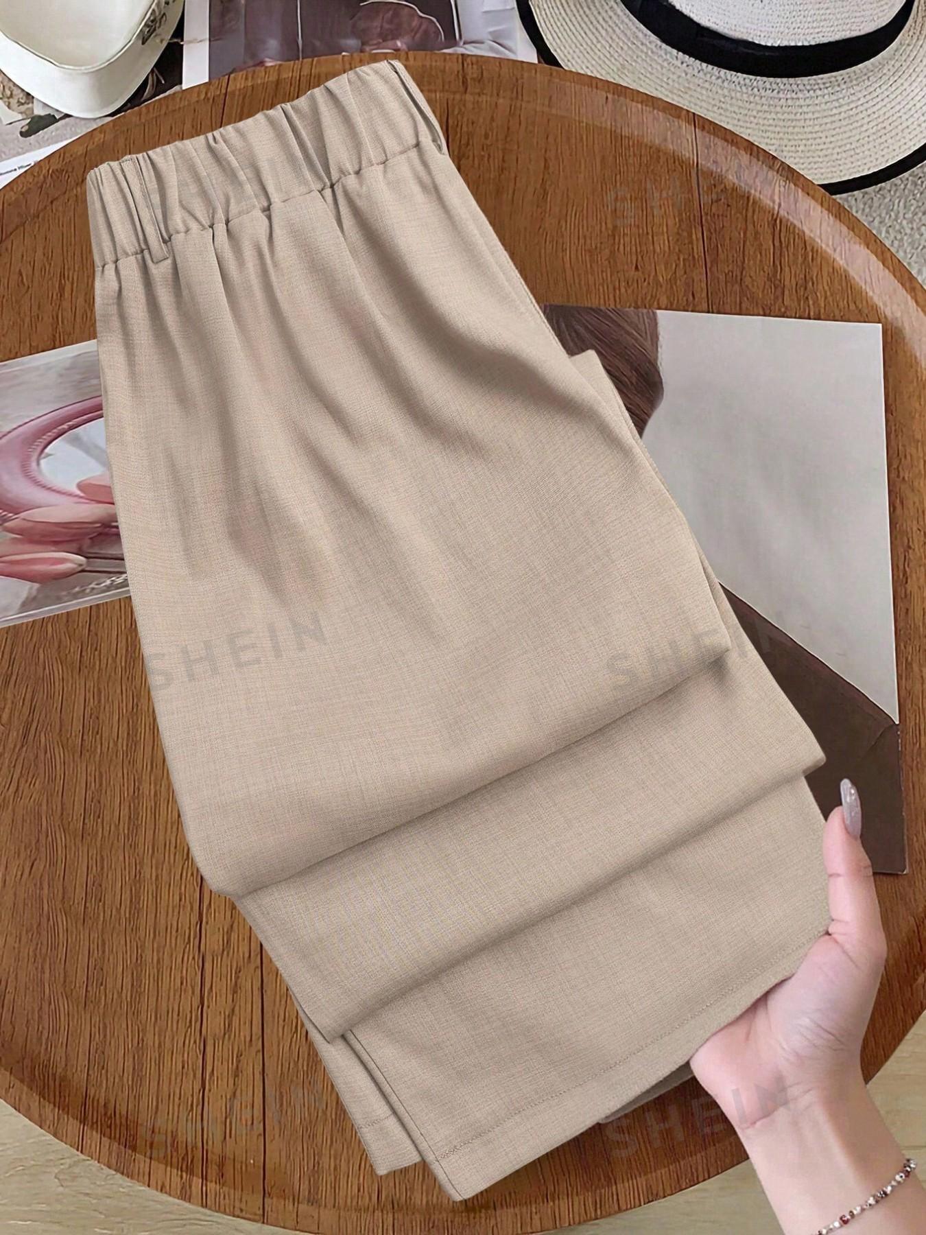 Plus Size High Waist Wide Leg Suit Pants, Women's Elastic Back Waist Front Pleat Pockets, Office Casual Long Pants