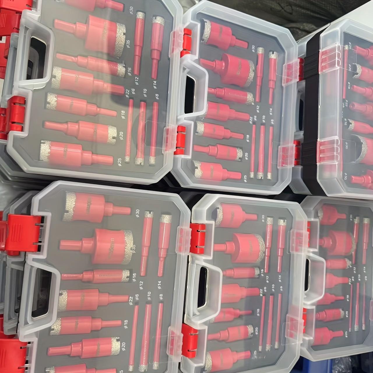 12-piece diamond welding red dry drill bit set to achieve efficient and convenient diamond coating, suitable for granite, marble, full-size glass tiles and ceramics.