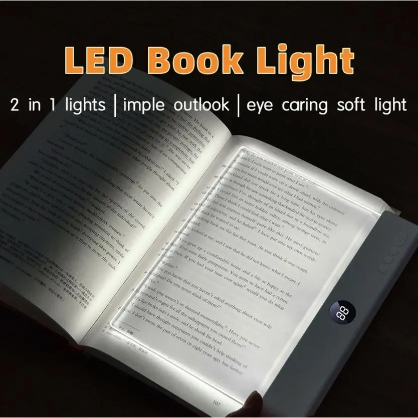 Rechargeable Flat LED Book Light with Timer, Ultra-Thin Wireless Clear Panel Reading Lamp, Doodleable Smart Study Light, Portable Bedside Reading Light for Book Lovers & Students