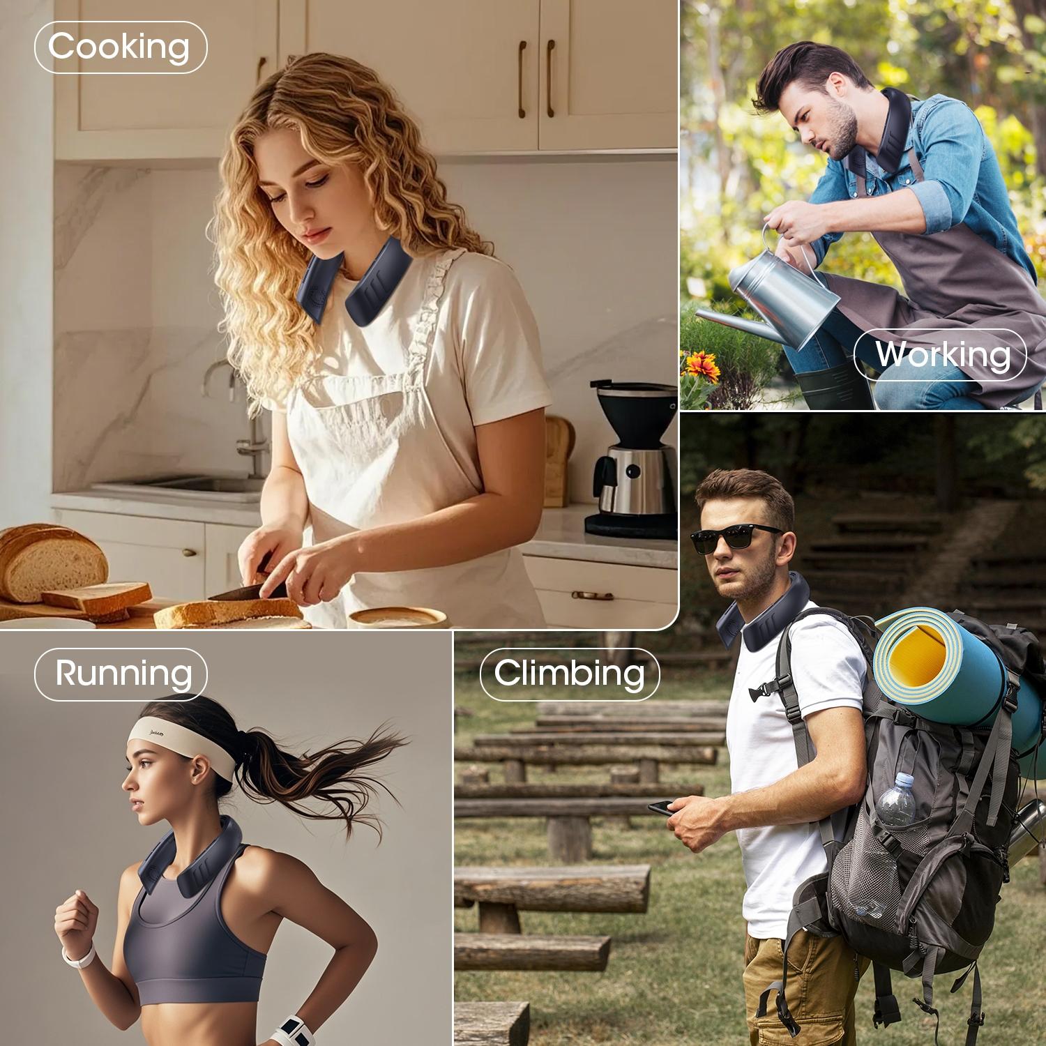 New D27 Portable Foldable Neck Fan, Hands-Free Leafless Personal Fan, Three-Speed Rechargeable USB Cooler, 360° Hanging Design, Office & Travel Use