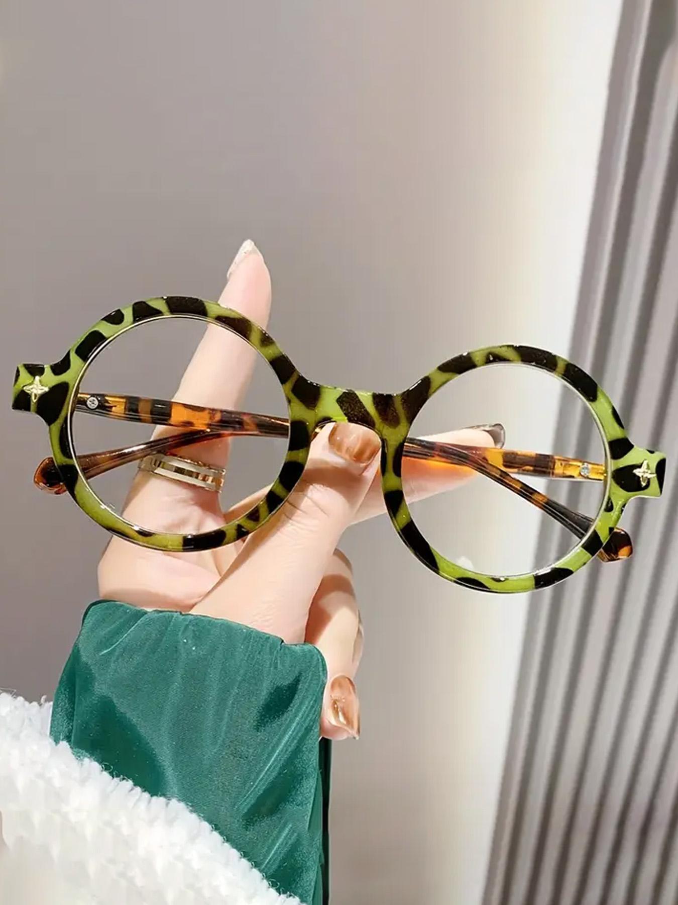 Vintage Tortoiseshell Pattern Eyeglasses, Retro Round Frame Eyeglasses for Women & Men, Fashion Eyeglasses for Work, Daily Clothing Decor, Perfect for Student Daily Use, Leopard Pattern Eyeglasses