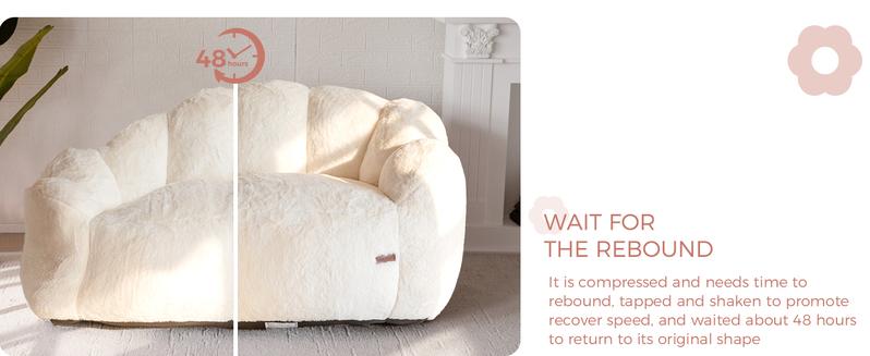 MAXYOYO Bean Bag Chair for Adults, Loveseat Floral Shaped Bean Bag Sofa, Ultra Soft Love Seat Mini Sofa Couch, Faux Fur Reading Chair for Living Room Bedroom