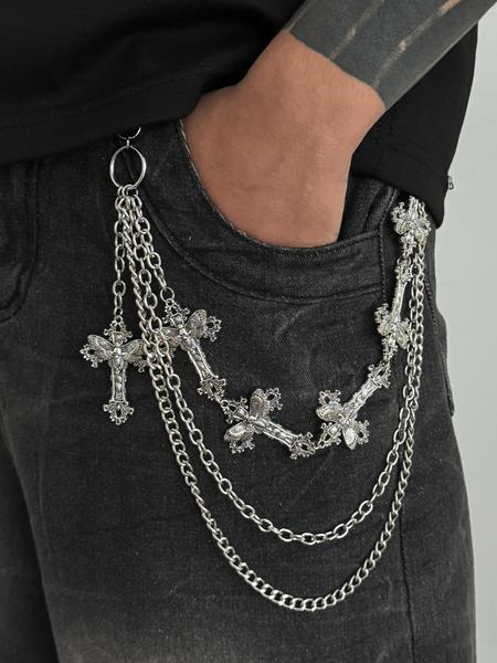 Men's Cross Charm Layered Chain Belt, Punk Style Jeans Chain, Fashion Belt for Party, Daily Clothing Decor, Trendy All-match & Exquisite Belt for Birthday Gift