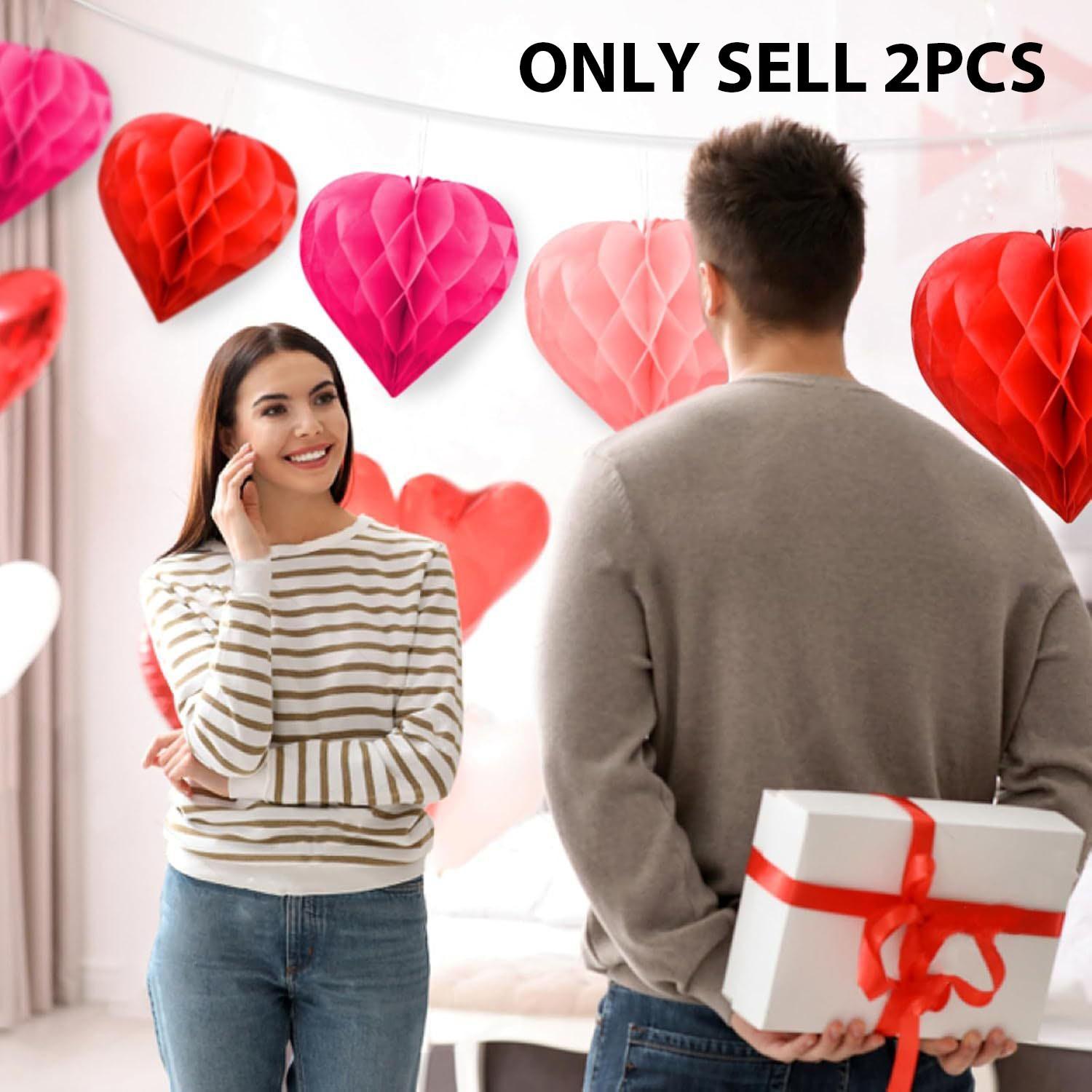 Two-Pack Heart Honeycomb Balls, Birthday Party Decorations, Wedding Event Setup, Festive Paper Flower Balls, Paper Lanterns