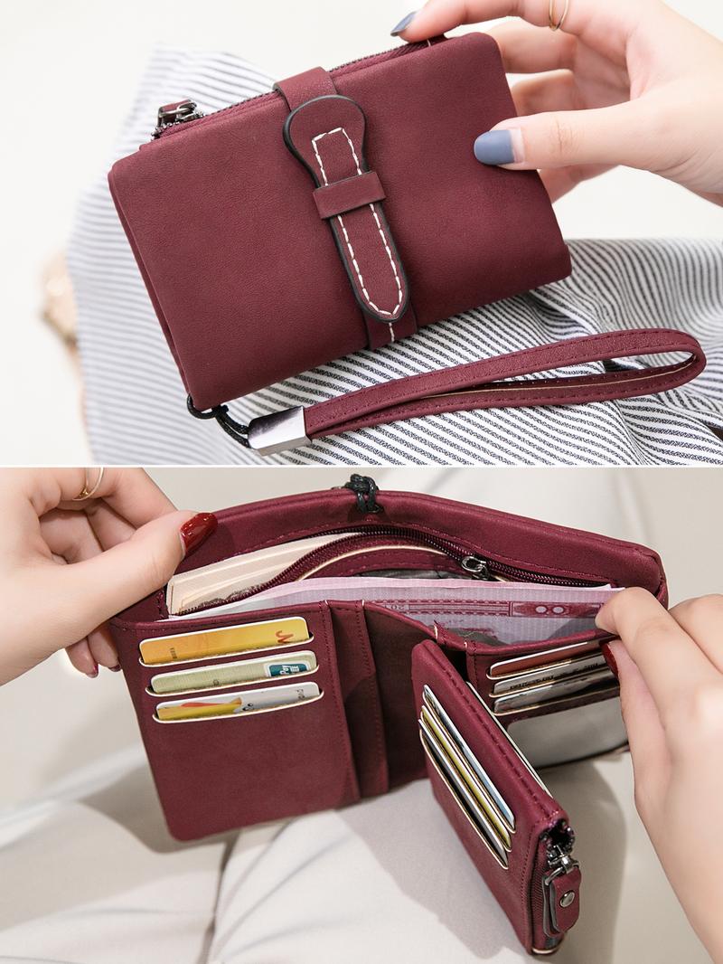 Multifunctional Plain Short Wallet, Vintage Coin Purse with Card Slots, ID Window, Zipper Pocket, Card Holder Organizer, Christmas Gift, Valentine's Day Gift, Ideal Gift