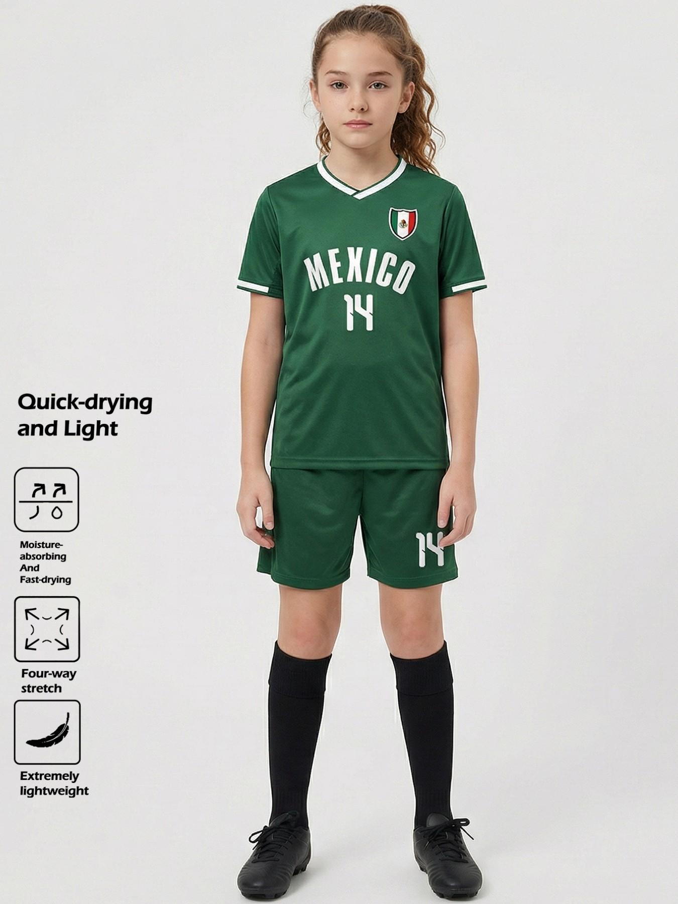 Mexican Style Football Kit Set, Unisex Quick-Dry Soccer Wear #14, Moisture-Wicking Lightweight Sports Clothes for Training, Parties, Casual Use