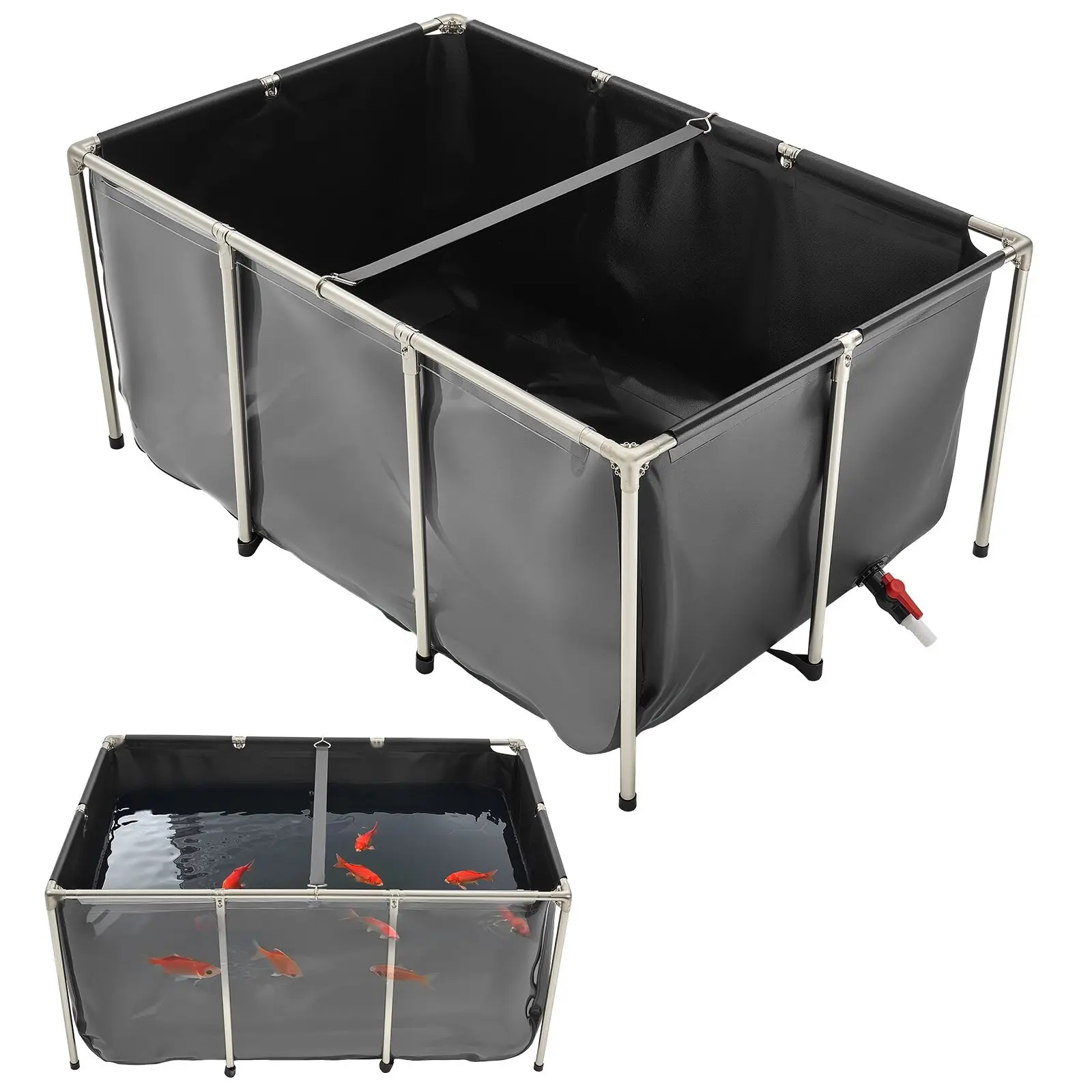 Canvas Fish Pond Above Ground Koi Tank 270-Gallon Capacity With Clear Viewing Panel For Outdoor Use, Easy Assembly, Weather Resistant Aluminum Frame, Self-Contained Filtration System, Pump Included, Liner, Safety Cover