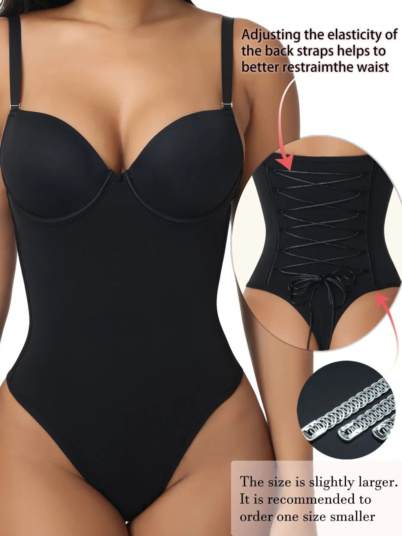 Elegant Women's Plain Color Adjustable Strap Knit Bodysuit, Abdominal Control Shapewear, Underwear, Comfortable Fit for Daily Wear, Basic