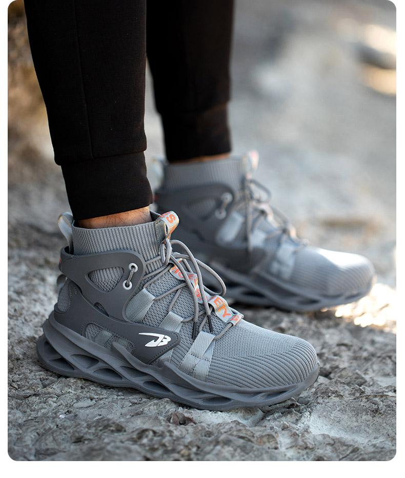 Men's steel-toe sports non-slip work shoes, high-top style, breathable knitted upper, with anti-smashing, anti-piercing and other protective properties. Footwear, Fathersdaygift Boy Closed Worker Lace