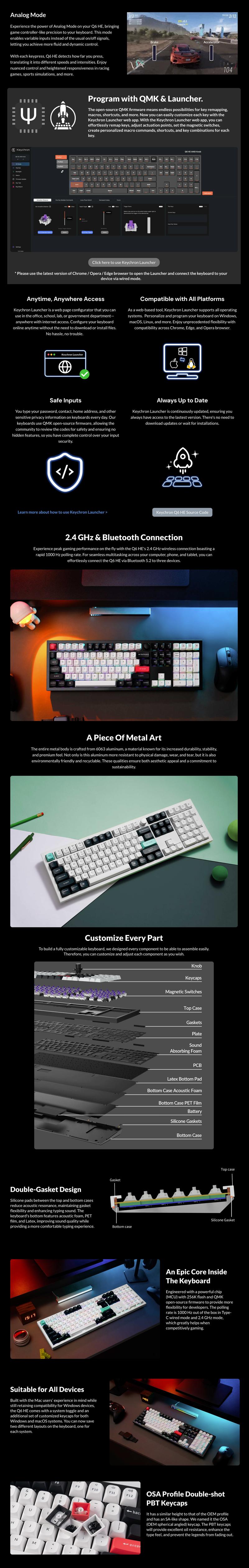 Keychron Q6 HE Wireless Custom Mechanical 100% Full Keyboard, Balance Work & Play, 2.4 GHz/Bluetooth/Wired QMK Rapid Trigger Hot-Swappable Programmable Gateron Double-Rail Magnetic Switches for Mac Windows