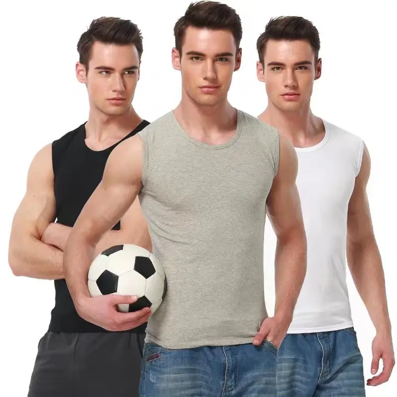Male Wide-Shoulder Sleeveless Short Tank Tops, Summer Thin Breathable Undershirts, Black White Athletic Workout Fitness Muscle Shirts for Daily Wear