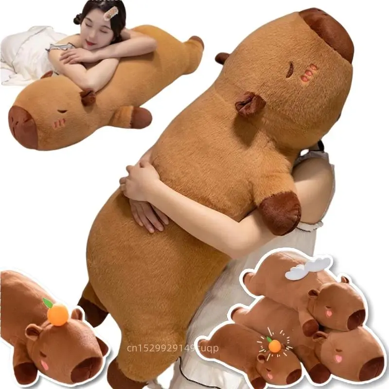 60cm-100cm Kawaii Cartoon Giant Striped Capybara Plush Doll Pillow with Brown-Orange Wings, Creative Design Capybara Plush Toy for House Decoration