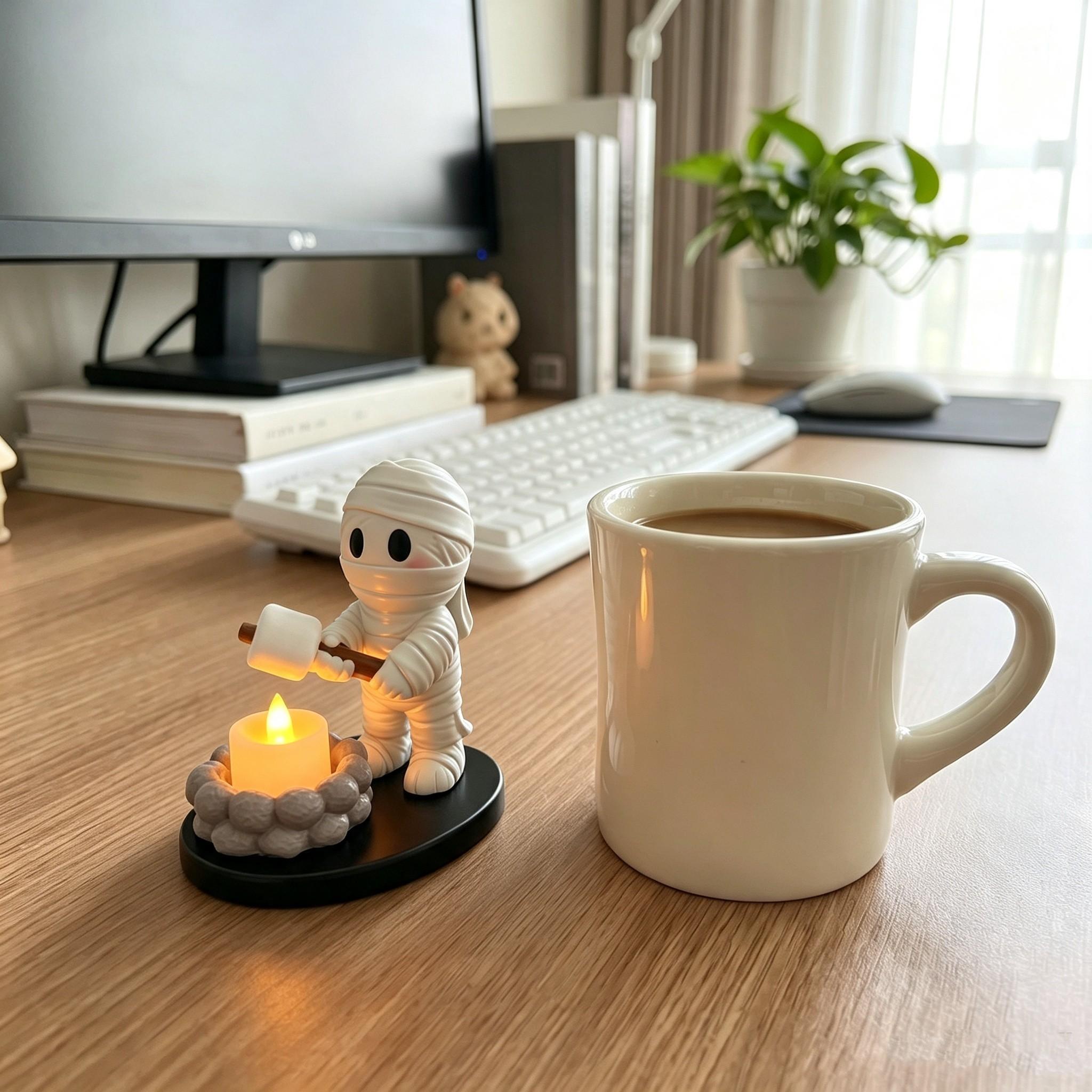 Resin Halloween Tea Light Candle Holder Set – Ghost, Mummy, Scarecrow & Campfire Figurines, Spooky Tabletop Decor for Mantel, Shelf & Centerpiece, Creepy Home Accent for Adults