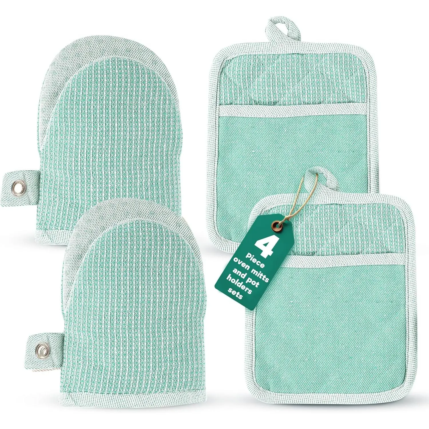 Heat Resistant Oven Mitts & Pot Holders, 4- – Oven Mitt for Baking & BBQ, Potholders for Kitchens – Withstands Heat Up to 500°F, Soft, Durable & Non-Slip – Sage