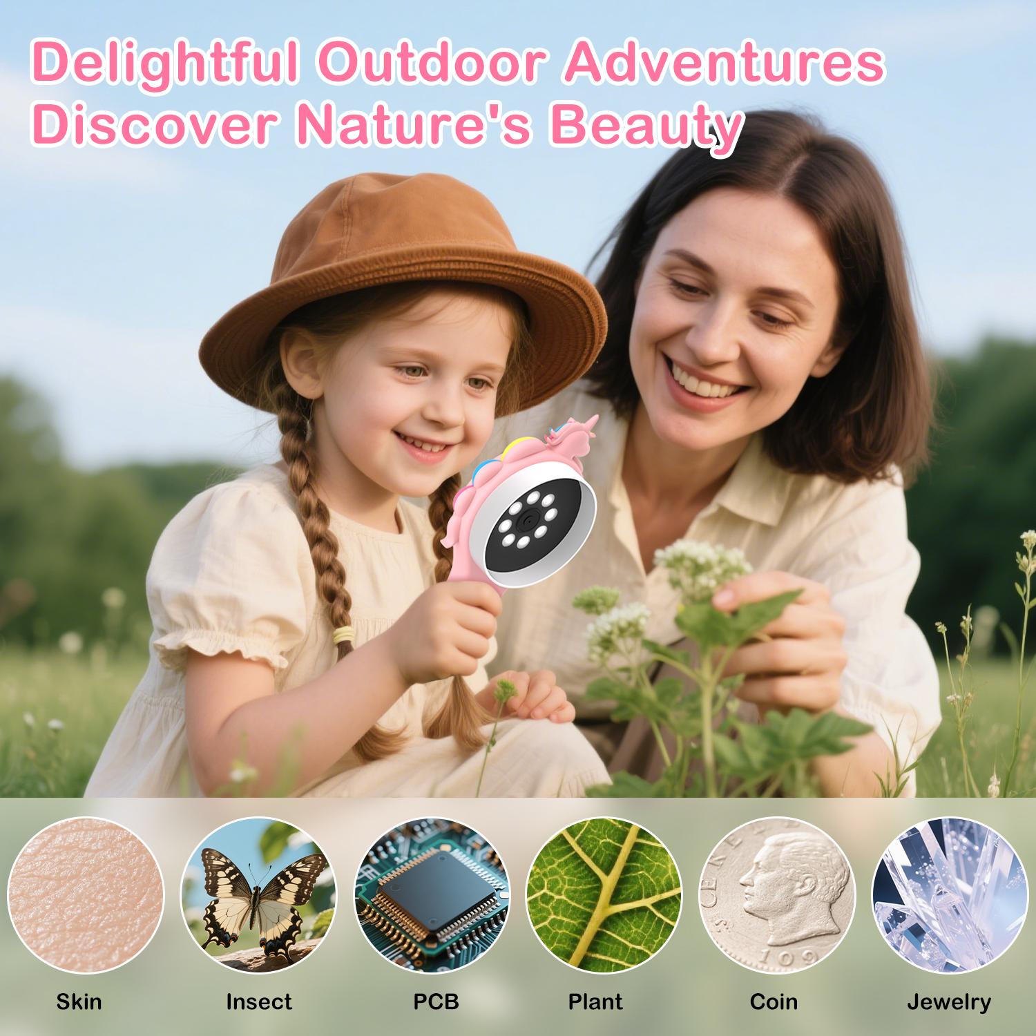 Kids Microscope Handheld Digital Microscope Portable Mini USB Microscope Camera for Science Education Fun Birthday Gift