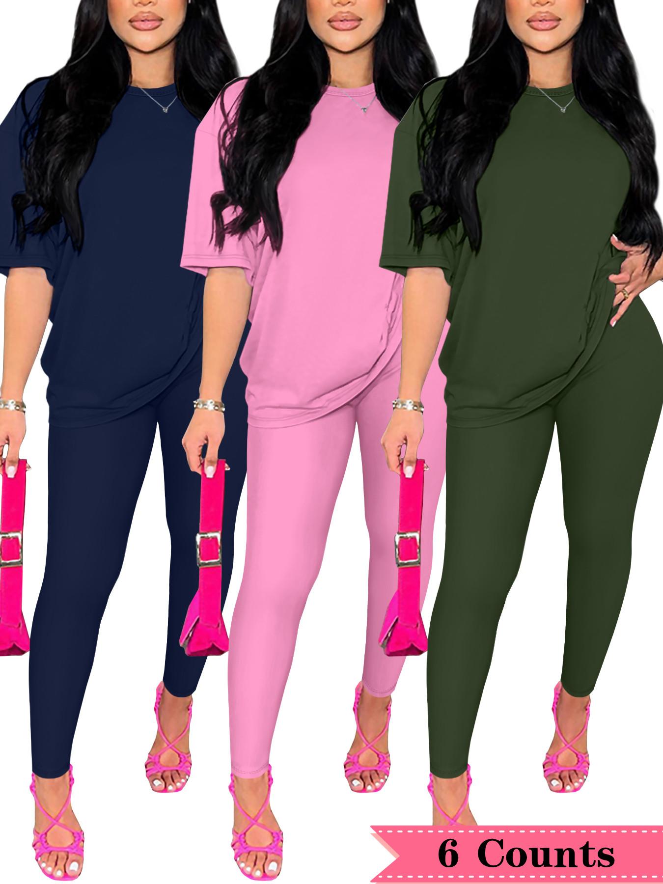 Women's Solid Color Top & Pants Set, Casual Comfy Round Neck Short Sleeve Tee & Trousers for Daily Wear, Ladies Two-piece Outfits for All Seasons