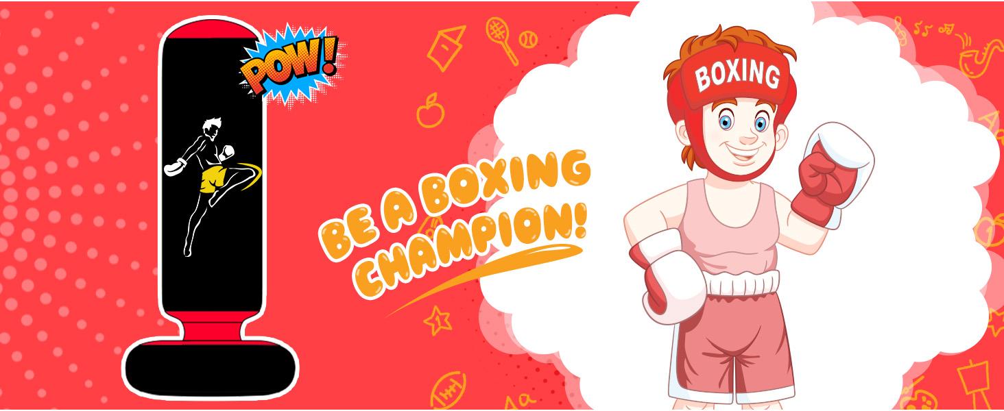 QPAU 66 Inch Inflatable Kids Punching Bag Toy with Boxing Gloves for Ages 6-12 Christmas Gifts for Boys & Girls Ideal for Karate Taekwondo MMA Exercise Strengthening Fun Family Time - Energy